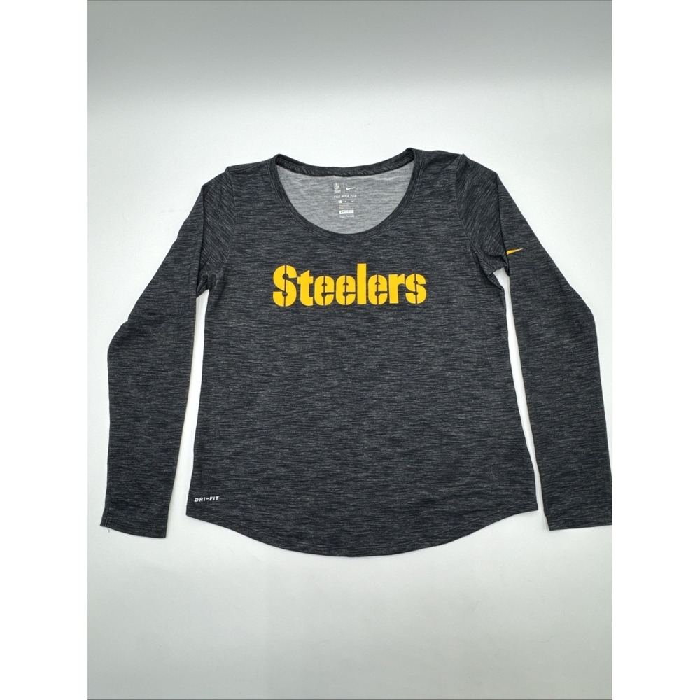 Pittsburgh Steelers Shirt Women's Medium Charcoal Nike Dri-Fit Long Sleeve NFL